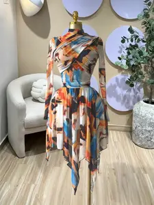 PULKRITU Elegant Women's Tie Dye Print Two-Piece Set, Long Sleeve Wrap Top Asymmetrical A-Line Skirt Set, Vacation Beach Street Style 2-Piece Set Outfit,Women Casual Slim Tracksuit,Female 2 Piece Co-ord Set, Casual Streetwear Set