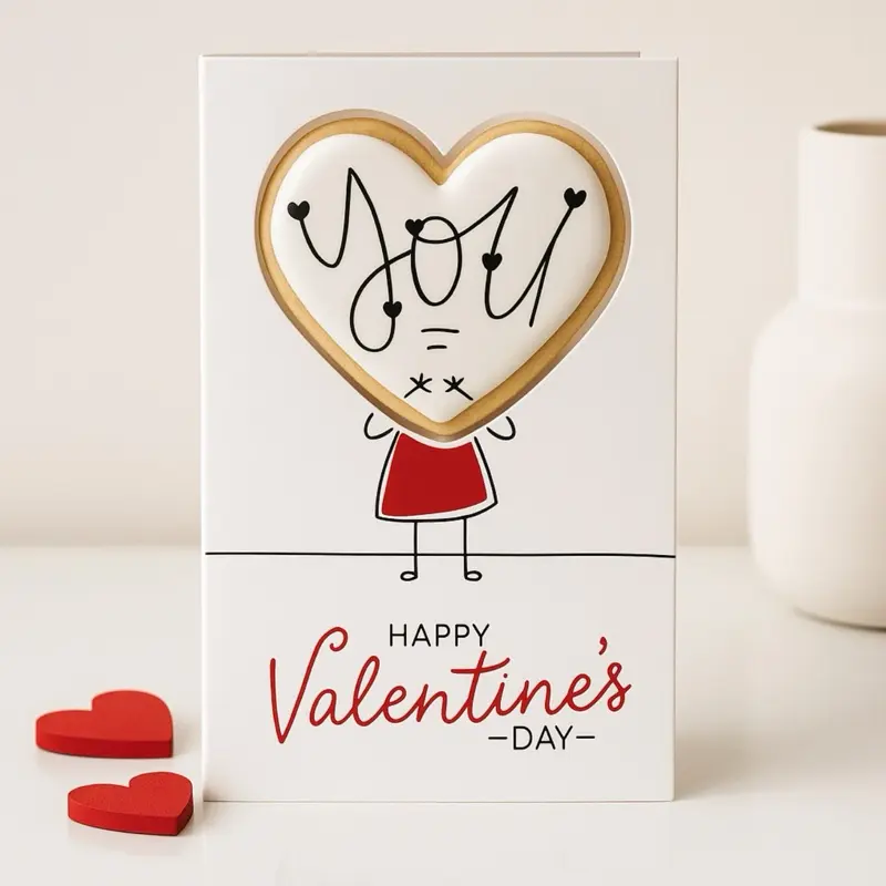 Cookie AR Edible Valentines Day Card with Heart-Shaped Design and "You" Script for Partners and Spouses