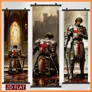 3pcs Medieval Knights Templar Canvas Wall Painting Religious Warrior Painting Plastic Scroll Odorless Anti-fading High Definition High Quality Print Suitable for Living Room Bedroom Study Room Decorative Painting