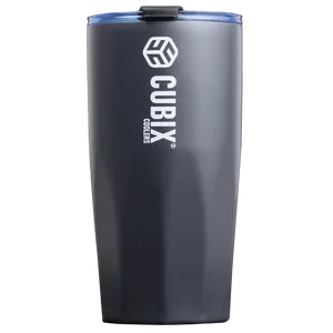 Cubix Outdoors 20oz Steel Insulated Tumbler with Dual-Function Lid-Charcoal w/ Blue Lid