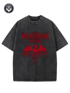 Men's Funny Gaming T-Shirt - "I'm Not Procrastinating, I'm Doing Side Quests" - Heavyweight 230gsm Cotton Relaxed Fit Tee - Dark Gray with Red Text - Retro Casual Streetwear for Gamers & Casual Attire - Machine Washable, Gamer T Shirt, Comf