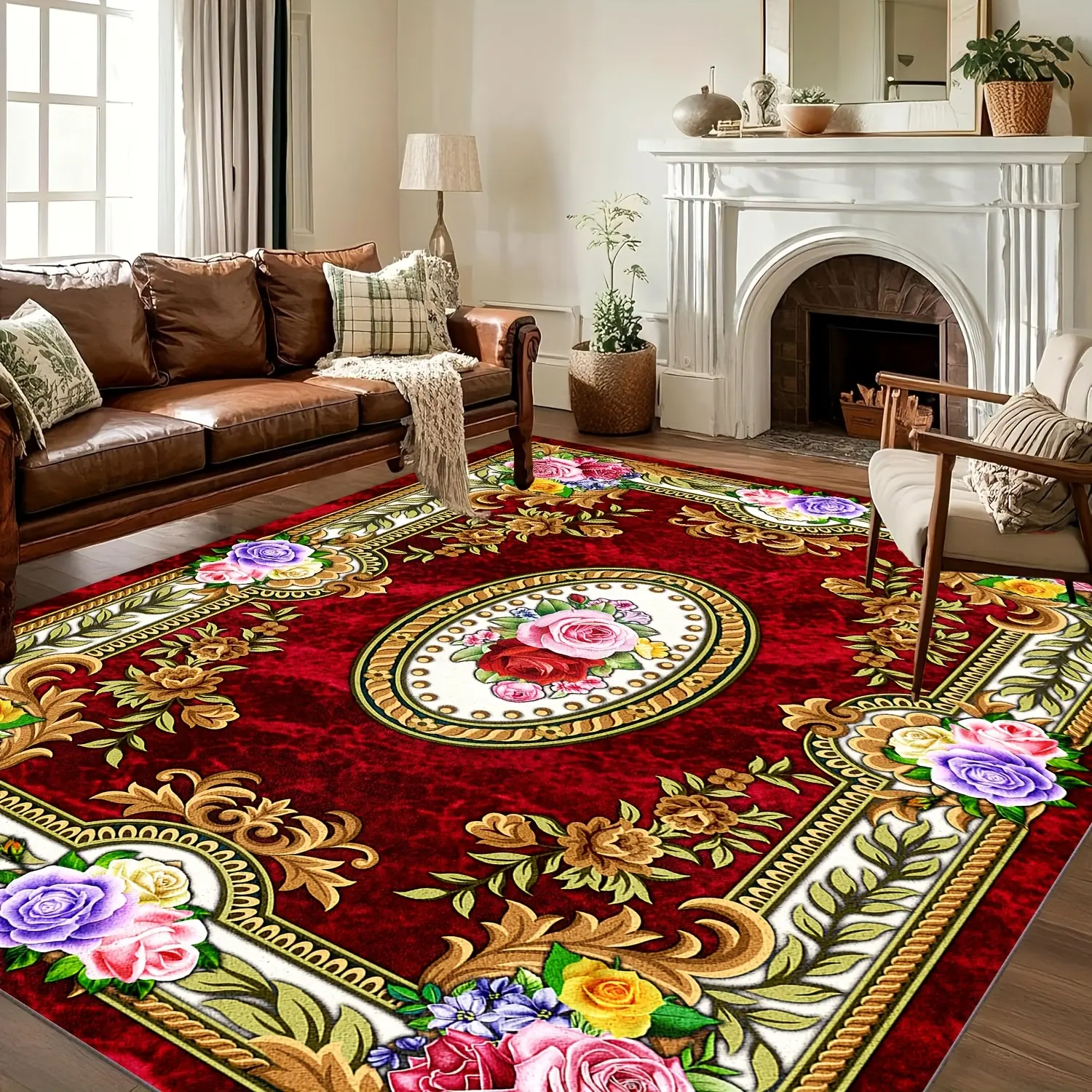 1pc Luxury Polyester Velvet Bohemian Area Rug - Non-Slip Backing, Machine Washable Rugs, Machine-Made Bonded Pile, Household Living Room Decor for High-Traffic Indoor Spaces