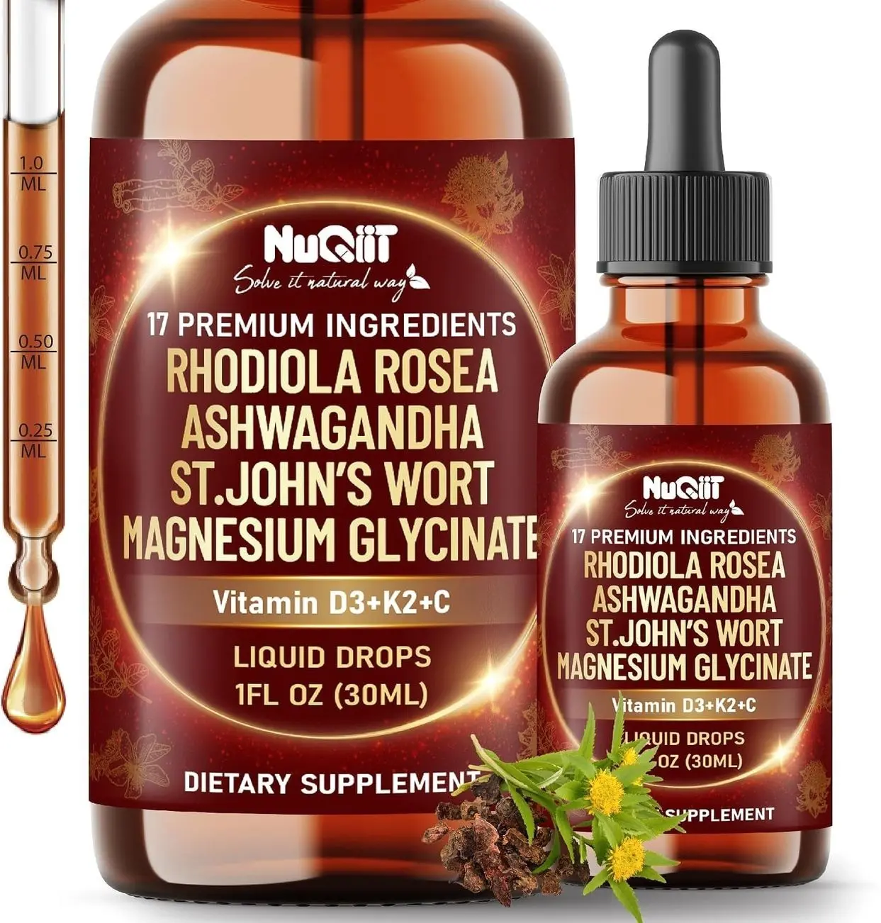17in1 Rhodiola Rosea Liquid Drops Tincture w/Ashwagandha Magnesium, L-Theanine. Ultra Rhodiola Cortisol Supplement, Rhodiola Root for Mood, Energy - 1 FL Oz - 60 Day Supply