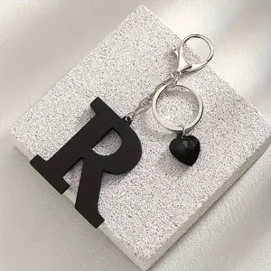 1pc Large Letter Keychain - Glossy Black keyring with Lobster Clasp, Bold A-Z Alphabet Shapes (A, B, C, etc.) - Elegant Keychain for Women & Men, Birthday Gifts, Everyday or Special Events - Durable Keychain Accessory, Gift, Sleek Finish, Matte Texture