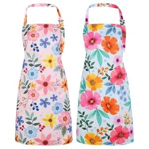 2 Pack Floral Aprons for Women – Adjustable Kitchen Chef Apron with Pockets