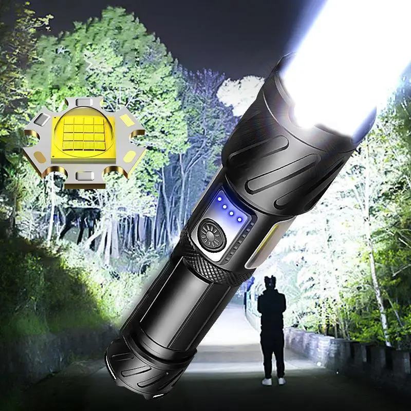 5000mAh/2600mAh High Power Flashlight, Modern Rechargeable Zoomable Flashlight with Side Light, Portable Handheld Design Flashlight Lighting for Outdo