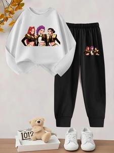 girls' spring & fall casual long sleeve t-shirt set, creative first grade pattern print, comfortable leisure pants, back-to-school gift