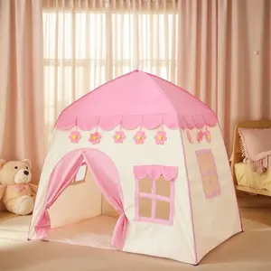 Kids' Party Play Tent | Pink Princess Castle w/ Flower Design | Portable Outdoor Playhouse w/ Bag | Unisex Role-Play Fun | Holiday Gift | No Accessories or Lights | Indoor Playhouse