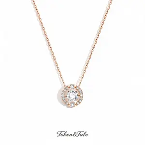 1 Carat Moissanite Halo Pendant Necklace, Round Moissanite Copper Chain Necklace Jewelry. Perfect Gift for Birthday, Engagement, Wedding, Anniversary, Christmas, Thanksgiving, Valentine's Day, Mother's Day