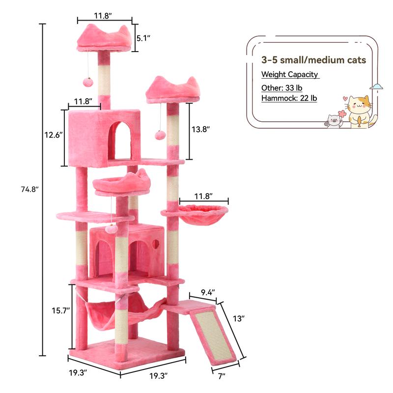 Yitahome Tall Cat Tree for Indoor Cats, 75 inch Multi-Level Cat Tower with Cat Condos, Top Perches, Sisal Ramp Scratching Posts, Cozy Basket,Hammocks, Large Cat Pet Activity Structure