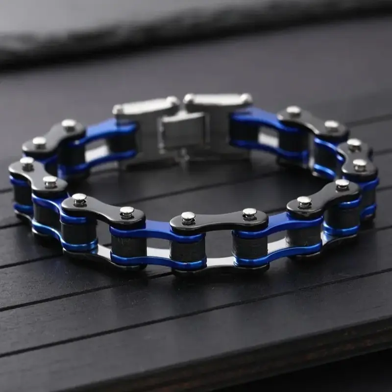 Punk Stainless Steel Bracelet for Men, Motorcycle Chain with Distinctive Links for a Bold Biker Look, Punk Chain, Casual Wear, Year-Round, Chain Motif