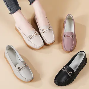 Women's Metal Buckle Loafers, Multi-color Comfortable Flat Slip-on Casual Shoes