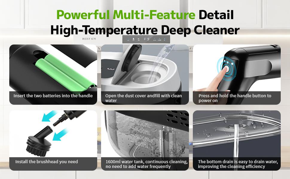 2500W Multi Surface Handheld Steam Cleaner, 15s Heat-Up, 54oz Tank, 3-Level Steam Settings, 15 Accessories, Multi Surface Steam