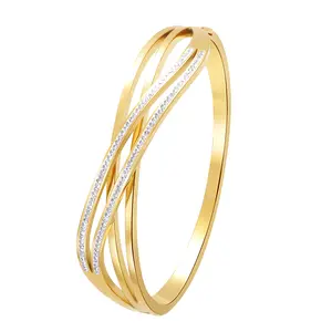 OIDEA Crystal Crisscross Bangle Bracelet for Women, Hollow Cutout Rhinestone Diamond Pave Stainless Steel Cuff Bangle, Elegant Jewelry Gift