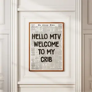 Hi MTV, Welcome to My Crib Print - Retro Newspaper Print, Typography Poster, Trendy 70's wall art, Aesthetic wall art Decor Photo newspaper wall