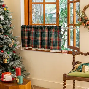 Christmas Plaid Half-Sheer Curtain - Lets Light Through Without Revealing People Small Window Curtain - No-Drill Installation Kitchen Privacy Screen - Partition Curtain