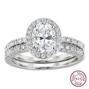 925 Sterling Silver Wedding Rings Set for Women Simulated Diamond 3.2Ct Halo Oval Cut Cubic Zircon Engagement Ring#Love Story#Love Story #Love Story