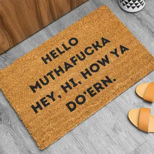 Funny "Hello Muthafucka Hey Hi How Ya Do'ern" Diatomaceous Earth Doormat. Quick-Dry Super Absorbent Rude Welcome Mat. Non-Slip Soft Diatom Mud Entrance Rug for Indoor Outdoor Front Door. Unique Humorous Gift Idea.