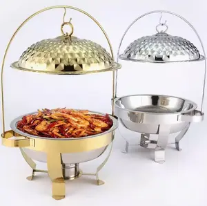 4.5L Chafing Dish Buffet Set Gold/Silver Round Stainless Steel Chafer Buffet Servers and Warmers Set Warming Tray Holiday Utensils Cutlery Tableware Serving Kitchenware