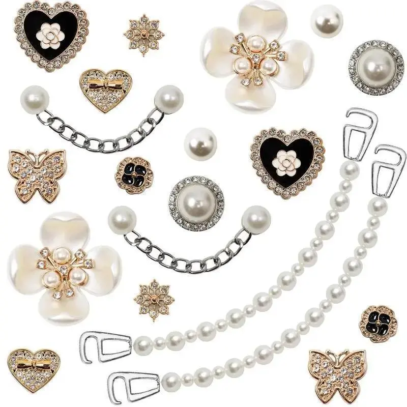 Bling Shoe Charms for Women, Flower Pearl Chain Accessories, Cute Butterfly Shoe Charms, DIY Sandal Shoe Decorations for Women Birthday Party Favors