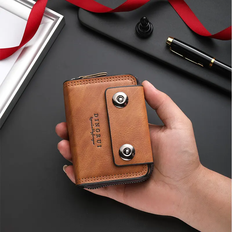 Mens Zipper Card Holder Wallet, Slim Leather Business Purse, Compact Accordion Credit Card Organizer with Cash Pocket for Work & Travel summerwins