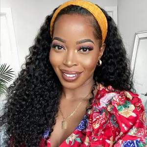 OQ HAIR Headband Wig Human Hair Water Wave Machine Made Wigs Glueless Curly Hair Half Wigs for Women Human Hair Natural Color