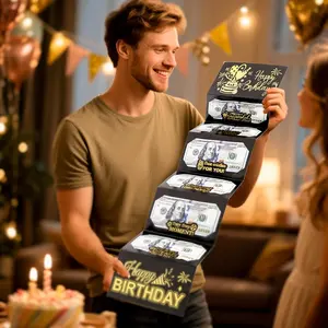 Birthday Money Envelope for Cash Gifts, Surprise Birthday Card Dollars Cash Envelope for Men Women Kids, Birthday Gift Card for Men Women Girls Boys, Black Gold Money Holder