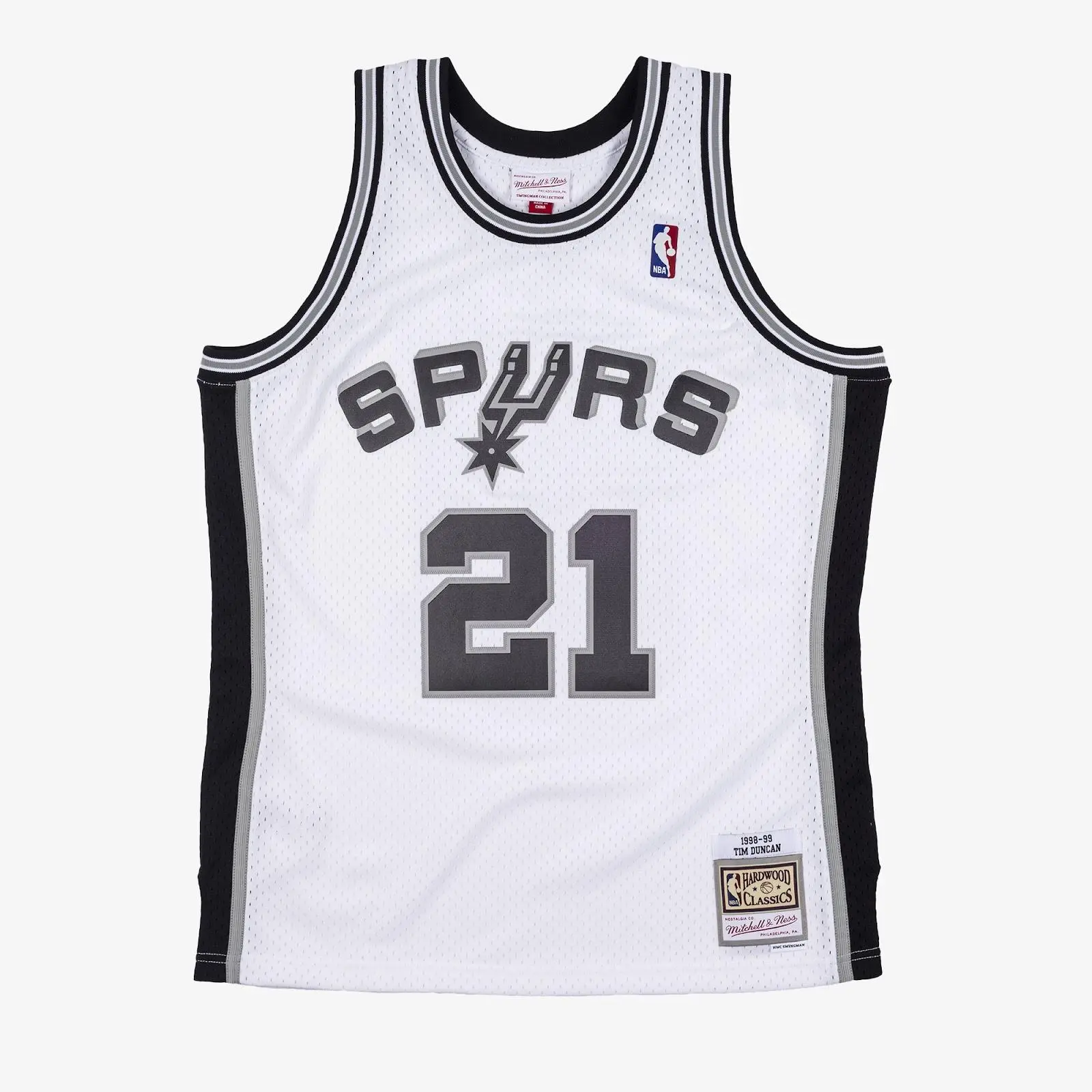 Tim Duncan San Antonio Spurs 1998-99 White Swingman Player Jersey NBA Throwback Basketball Hardwood Classics Fan Gear Mitchell & Ness