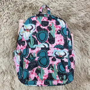 Bull skull concho printed western canvas kids backpack