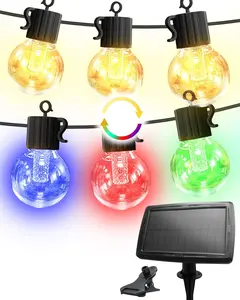 50FT Solar String Lights for Outside – Multicolor & Warm White G40 LED Bulbs, 8 Modes, Shatterproof Waterproof Solar Powered Outdoor String Lights with USB Charging, Patio Lights for Christmas, Gazebo, Camping