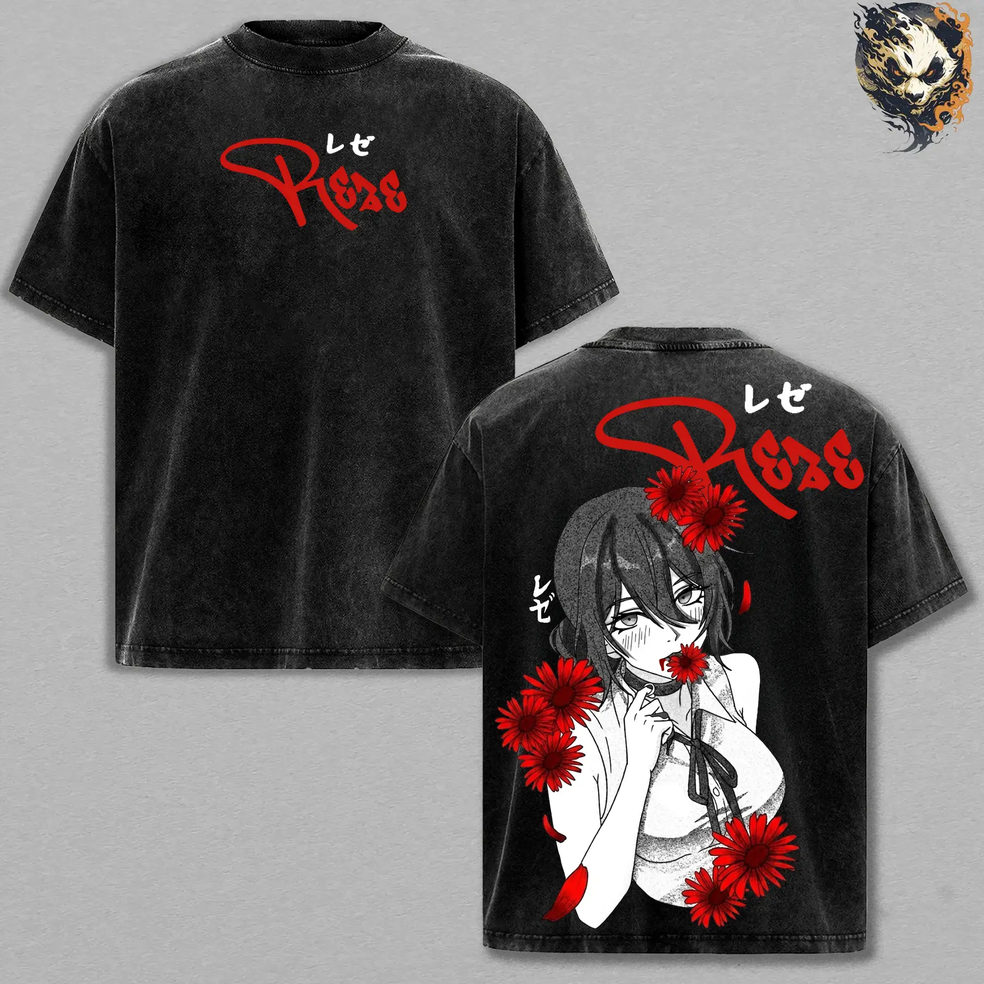 Reze Washed Tee – Chainsaw Man Anime T-Shirt, Bomb Devil Hybrid Mysterious Soviet Assassin Tragic Love Interest Beautiful yet Deadly Chaos and Betrayal Legacy Vintage Streetwear