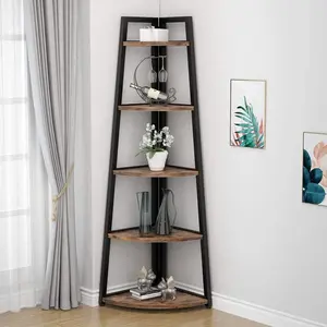 Tribesigns 70 inch Tall Corner Shelf 5 Tier Corner Bookshelf Ladder Bookcase Metal Organiser Racks for Room Smooth