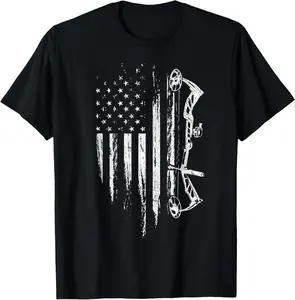 100% Cotton American Flag Bowhunting Bow Archery Gift For Deer Hunter T-Shirt