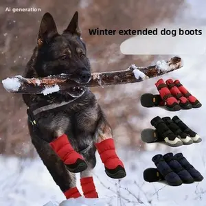 Large Dog Waterproof Anti - Slip Anti - Drop Snow Boots for Winter Cold Protection Christmas Floral Velvet Bib Warm Hat Pet Shoe Costume Outfit