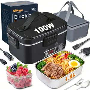 Workplace Men Special Electric Heated Lunch Box 80-100W 1.5-3.5L, Digital Display Multi Voltage Thermal Insulated Bag Cutlery