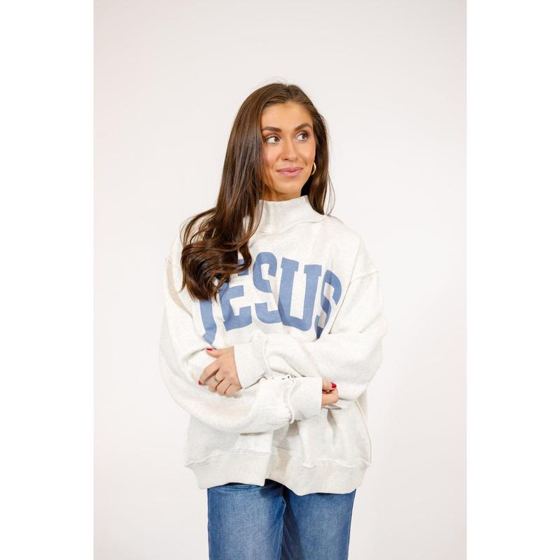 "JESUS & GOD IS GOOD" Reversible Mock Neck Sweatshirt