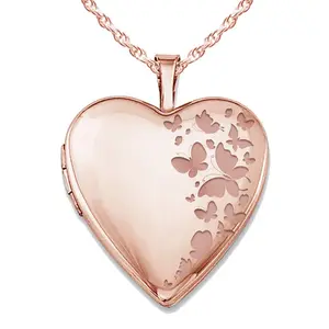 Rose Gold Plated "Butterflies" Heart Photo Locket
