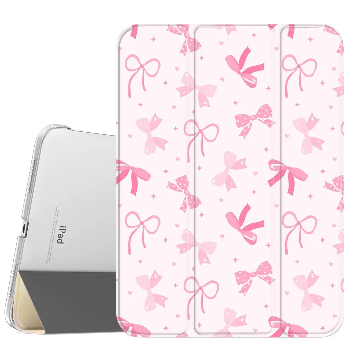 Pink Bow Leather Tablet Case with Magnetic Holder - Slim Stand Cover, Soft Translucent Frosted Back, Pencil Slot, Durable Casing, Microfibre Lining for iPad A16 2025/Air 6/Mini 6, Samsung Galaxy Tab S9 - Protection Accessories