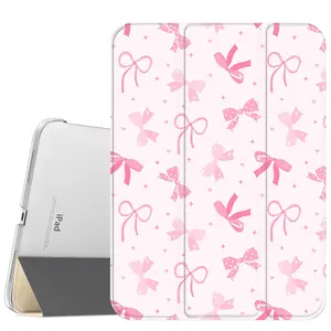 Pink Bow Case for iPad A16 2025 / iPad air 6/ iPad mini 6, Slim Stand Cover with Soft Translucent Frosted Back Pencil Slot, for Samsung Galaxy Tab S9 Tablet Cases