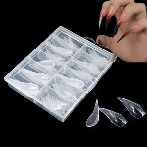 Dual Nail Forms, 300 Pieces Extra Long Curved Tips, Clear Reusable Extension Molds for Acrylic & Polygel (Eagle Claw)