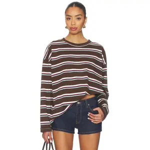 LIONESS Horizon Long Sleeve Top in Dark Chocolate Stripe