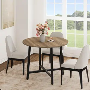 31.5 Inch Round Dining Table for 2-4, Small Kitchen Dining Room Table for Space Saving, Wood Circle Kitchen Table with Sturdy Metal Frame,Natural Oak (No Chairs)