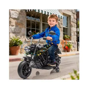 【Christmas Gift】12V Kids Motorcycle 3 Wheel Design Training Wheels One Button Start Reverse Headlight Horn Music Battery Powered for Ages 3-5 Black