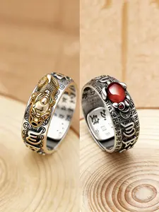2pcs Adjustable Size Ring Set, Unisex Design, Traditional Wealth & Good Luck Symbol, Chinese Pixiu Design, Perfect Gift for Special Occasions, Durable Design