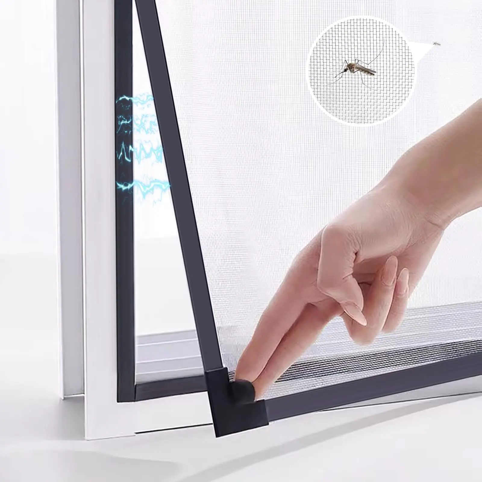 Magnetic Window Screen - DIY Window Screen for House Windows, Anti Mosquito Mesh Magnetic Screen Window, Adjustable Fiberglass Fine Screen with Grey Mesh (24''x32'')