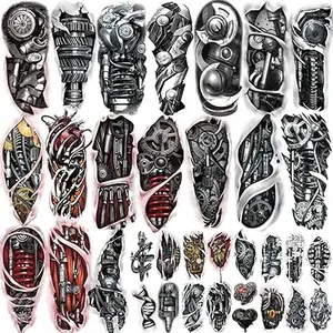 77sheets Waterproof Mechanical Temporary Tattoo for Men or Women 17sheets Larger Half Arm Robot Realistic Fake Tattoos for Adult And 60 sheets Tiny Flower Tattoo Sticker Boys or Girls