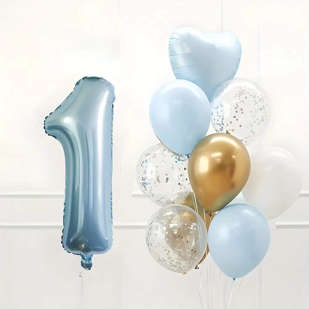12pcs Heart Shaped Confetti Balloons Set Unique Number 1 Design Colorful Confetti Filled Party Decorations Photo Props Home Decor Perfect for 1st Birthday Parties Anniversaries Celebrations