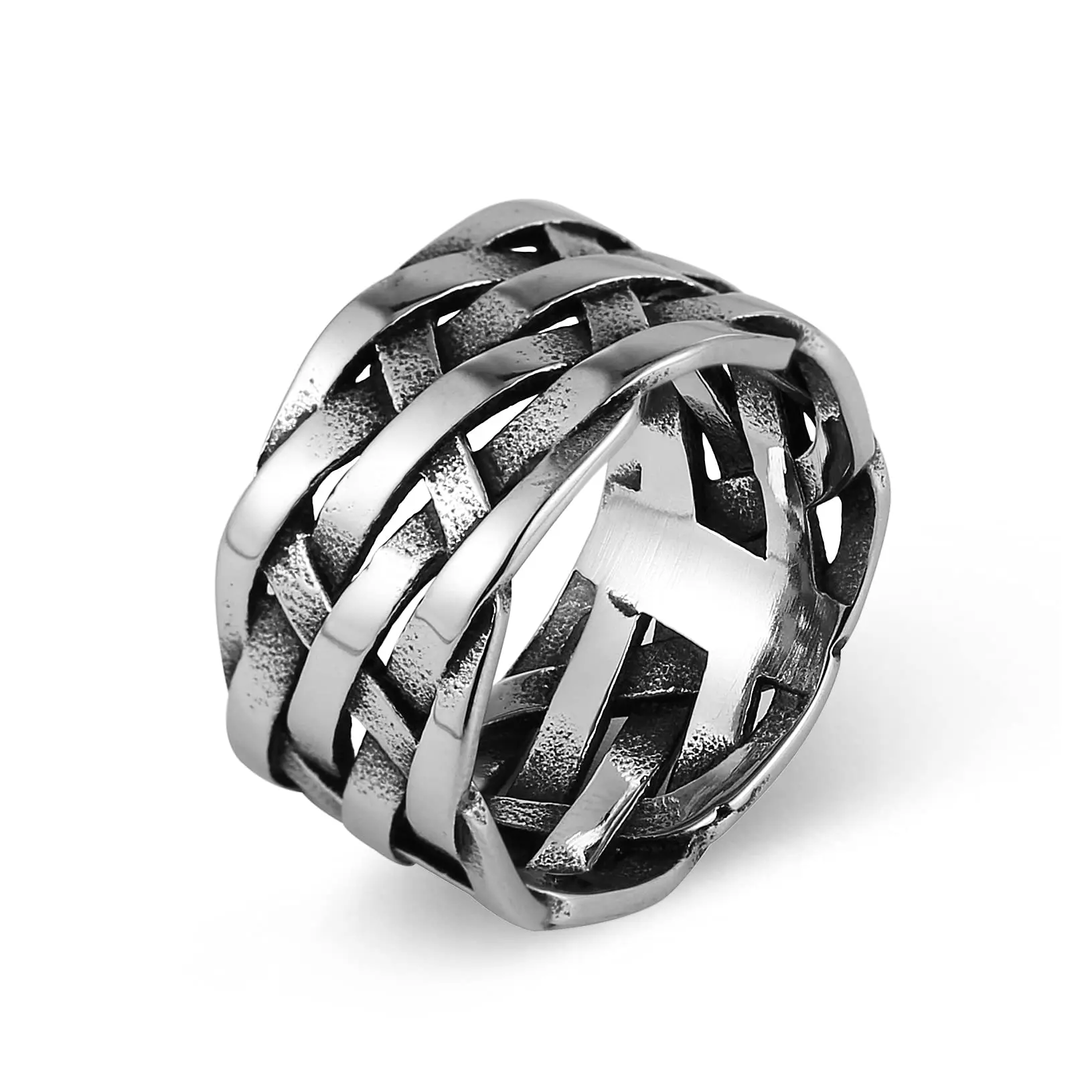 HZMAN Vintage Punk Stainless Steel Woven Plaited Braided Ring for Man Women