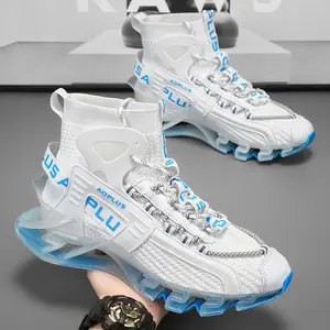 Men's High-Top Blade Sneakers, Breathable Knit Athletic Shoes, Futuristic Fashion Dad Shoes for Gym, Running & Streetwear
