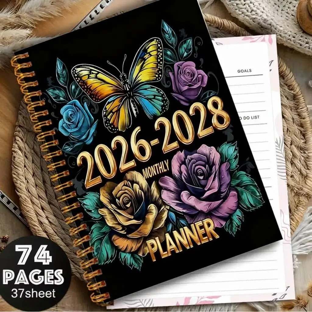 1-3 Year Academic Calendar Planner (2026-2028), Monthly & Daily Organizer, Spiral Bound, Butterfly Floral Cover, Compact 5.5"x8.3", Ideal for Students, Business, Gifts